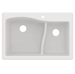 Kruas Quarza 60/40 Double Bowl Kitchen Sink in White 33" Drop-In/Undermount Granite 