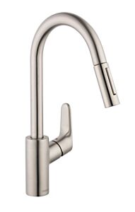 Hansgrohe Focus 1.75 GPM HighArc 2-Spray Pull-Down Kitchen Faucet, Steel Optic