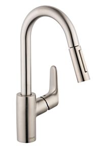 Hansgrohe Focus 1.75 GPM 2-Spray Pull-Down, Prep Kitchen Faucet, Steel Optic