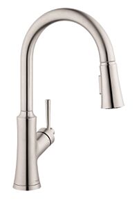 Hansgrohe Joleena 1.75 GPM 2-Spray Pull-Down HighArc Kitchen Faucet, Steel Optic 