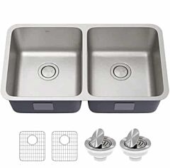 Kraus Dex Double Bowl Kitchen Sink 33" Undermount 16 Gauge Stainless Steel