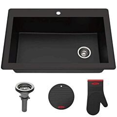 Kraus Forteza Granite Single Bowl Kitchen Sink  33" Drop-In/Undermount in Black
