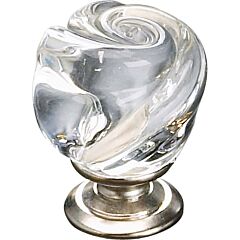 Murano Glass Style Clear and Brushed Nickel Cabinet Hardware Knob, 1-3/16(30mm) Inch Overall Length