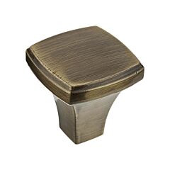 Modern Stretched Square Rustic Brass Cabinet Hardware Knob, 1-1/4 (32mm) Inch Overall Length