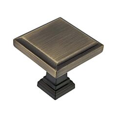 Transitional Square Steps Rustic Brass Cabinet Hardware Knob, 1-1/4 Inch Overall Length