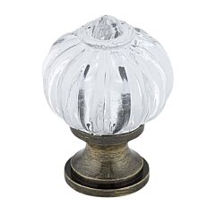Crystal Clear Acrylic Pumpkin Style Clear and Rustic Brass Cabinet Hardware Knob, 1-3/32 (28mm) Inch Overall Diameter