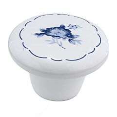 Eclectic Ceramic Style Blue Flower Cabinet Hardware Knob, 1-1/2 (38mm) Inch Overall Diameter