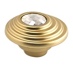 Ripple Style Gold Crystal and Matte Gold Cabinet Hardware Knob, 2-1/16 (52mm) Inch Overall Length
