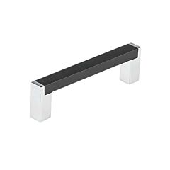 Modern Industrial Bar Style 3-3/4 Inch (96mm) Center to Center, Overall Length 4-9/32 Inch Flat Black and Chrome Kitchen Cabinet Pull/Handle
