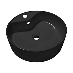 Lagoon Round Shaped Vessel Bathroom Sink,18-1/2” x 18-1/2” x 6-1/4”, Black Porcelain