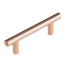 Simple Solid Steel Style 3 Inch (76mm) Center to Center, Overall Length 4-9/16 Inch Polished Copper Kitchen Cabinet Pull/Handle