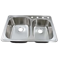 Top Mount 33” x 22” x 8” Stainless Steel 3/4 Hole Drop-In 60/40 Double Bowl Sink