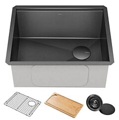 Kraus Kore Single Bowl Kitchen Sink in PVD Gunmetal 23" with Accessorie Undermount Workstation 16 Gauge Stainless Steel 