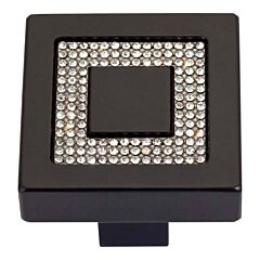 Atlas Homewares Inset Czech Crystal Square Contemporary Matte Black Cabinet Hardware Knob, 1.18" Inch Diameter