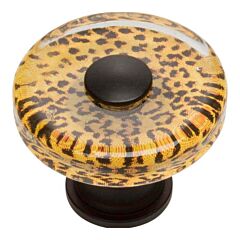 Atlas Homewares Cheetah Round Glass Whimsical Matte Black Cabinet Hardware Knob, 1.2" Inch Diameter