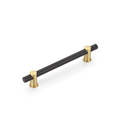 Fonce Bar Pull 6" (152mm) Center to Center, 8" Length, Non-adjustable Matte Black Bar/Satin Brass Stem Cabinet Pull/ Handle