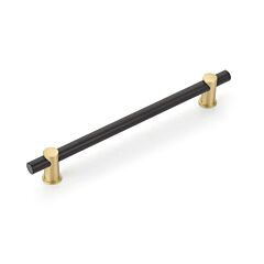 Fonce Bar Pull 8" (203mm) Center to Center, 10" Length, Non-adjustable Matte Black Bar/ Satin Brass Stems Cabinet Pull/ Handle