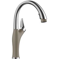 Blanco ARTONA Single Handle Gooseneck Kitchen Faucet with Pull-Down Sprayer in PVD Steel/Truffle