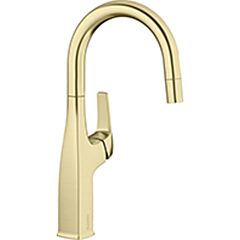 Blanco RIVANA Single Handle Gooseneck Bar Faucet with Pull-Down Sprayer in Satin Gold