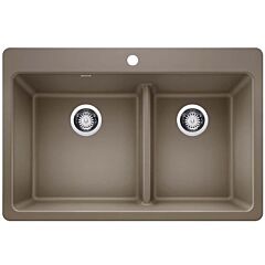 Blanco Corence 33" x 22" x 9" 1.75 Low Divide Dual Mount, Truffle Silgranit Kitchen Sink