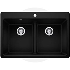 Blanco Corence 33" x 22" x 9" Equal Double Low Divide Dual Mount, Coal Black Silgranit Kitchen Sink