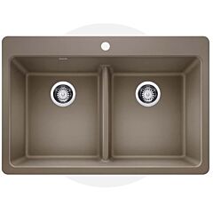 Blanco Corence 33" x 22" x 9" Equal Double Low Divide Dual Mount, Truffle Silgranit Kitchen Sink