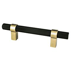 Radial Reign 3-3/4" (96mm) Center to Center, 6-5/32" (156.5mm) Overall Length Matte Black Bar and Modern Brushed Gold Posts Pull