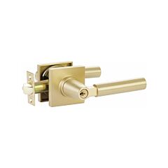 Emtek Hercules Key in Lever with Square Rosette, Single Cylinder, Right Hand, Satin Brass