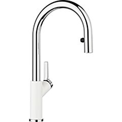 Blanco URBENA Single Handle Gooseneck Kitchen Faucet with Pull-Down Sprayer in Chrome/White