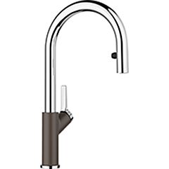 Blanco URBENA Single Handle Gooseneck Kitchen Faucet with Pull-Down Sprayer in Chrome/Cafe Brown