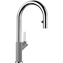 Blanco URBENA Single Handle Gooseneck Kitchen Faucet with Pull-Down Sprayer in Chrome/Metallic Gray