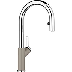 Blanco URBENA Single Handle Gooseneck Kitchen Faucet with Pull-Down Sprayer in Chrome/Truffle