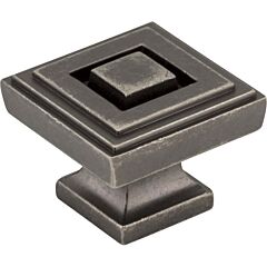 Jeffrey Alexander Delmar Collection 1-1/4" (32mm) Overall Length, Distressed Pewter Square Cabinet Hardware Knob