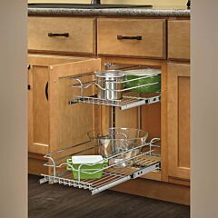 Rev-A-Shelf 12" Pullout 2 Tier Wire Basket Cookware Organizer for Base Cabinet, Chrome, Reduced Depth Series (Kitchen Organization)