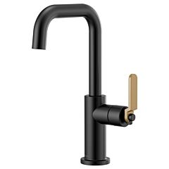 LITZE Bar Faucet with Square Spout and Industrial Handle Kit, Matte Black / Luxe Gold