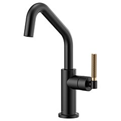 LITZE Bar Faucet with Angled Spout and Knurled Handle Kit, Matte Black / Luxe Gold