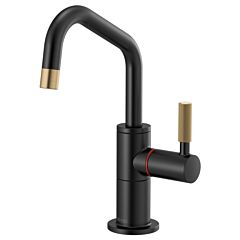 LITZE Instant Hot Faucet with Angled Spout and Knurled Handle, Matte Black / Luxe Gold