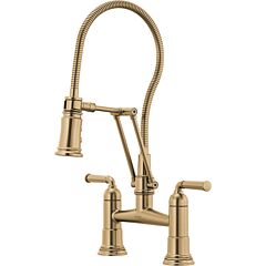 ROOK Articulating Bridge Faucet with Finished Hose, Luxe Gold