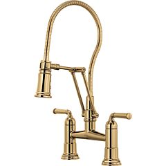 ROOK Articulating Bridge Faucet with Finished Hose, Polished Gold
