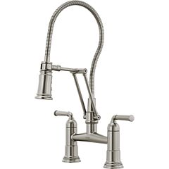 ROOK Articulating Bridge Faucet with Finished Hose, Stainless
