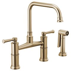 ARTESSO Double Handle Bridge Faucet with Side Sprayer, Luxe Gold