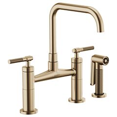 LITZE Double Handle Bridge Faucet with Square Spout and Knurled Handle, Luxe Gold
