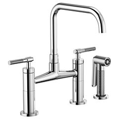 LITZE Double Handle Bridge Faucet with Square Spout and Knurled Handle, Polished Chrome