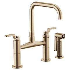 LITZE Bridge Faucet with Square Spout and Industrial Handle, Luxe Gold