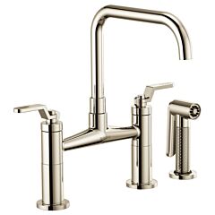 LITZE Bridge Faucet with Square Spout and Industrial Handle, Polished Nickel