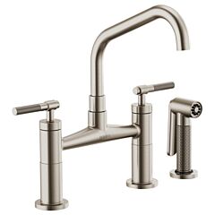 LITZE Bridge Faucet with Angled Spout and Knurled Handle, Stainless