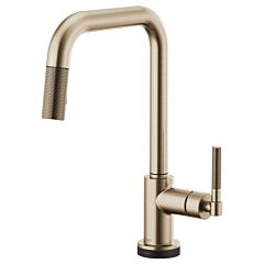 LITZE SmartTouch Pull-Down Kitchen Faucet with Square Spout and Knurled Handle, Luxe Gold