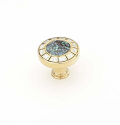 Fair Isle Imperial Shell, Mother of Pearl, Polished Brass Round Kitchen Cabinet Drawer Knob, 1-1/2" (38mm) Length