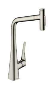 Hansgrohe Metris Select 1.75 GPM 2-Spray Pull-Out HighArc Kitchen Faucet with sBox, Steel Optic