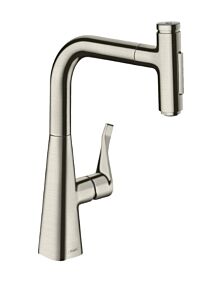 Hansgrohe Metris Select 1.75 GPM 2-Spray Pull-Out Prep Kitchen Faucet with sBox, Steel Optic